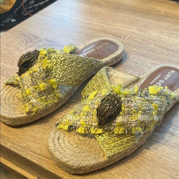Kurt Geiger Yellow and Cream Kensington Tweed Slides - Picture 4 of 9